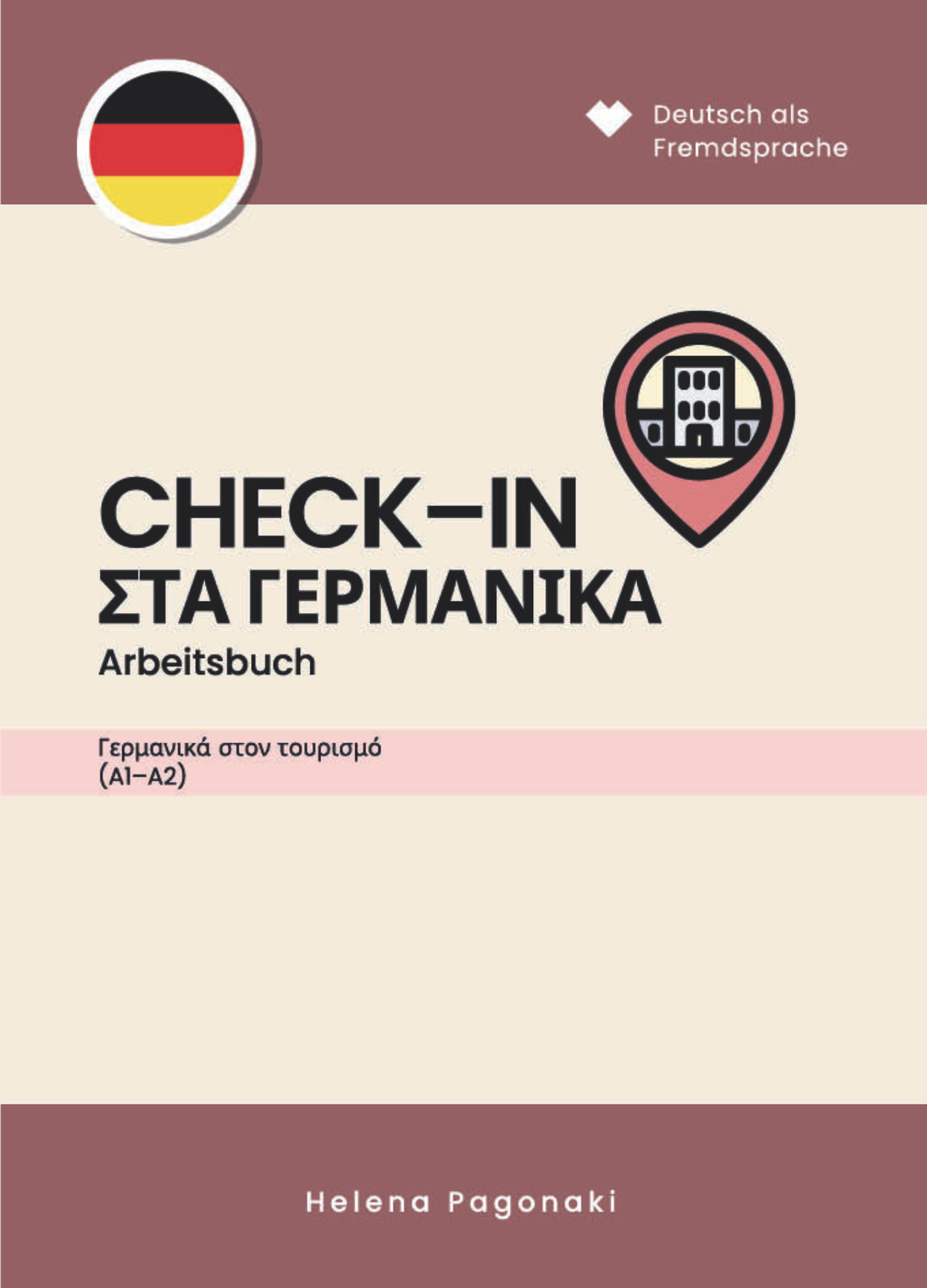 Εξώφυλλο του CHECK–IN στα Γερμανικά – Arbeitsbuch για Γερμανικά στον Τουρισμό (A1–A2)